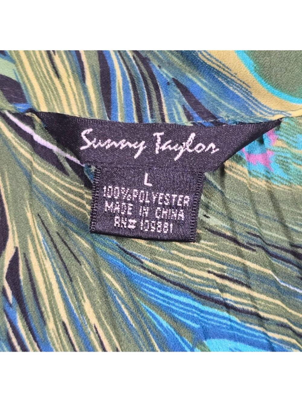 Sunny Taylor Large Y2K 90s Peacock Feather Top Long Sleeve Collared Green Blue - Picture 2 of 4
